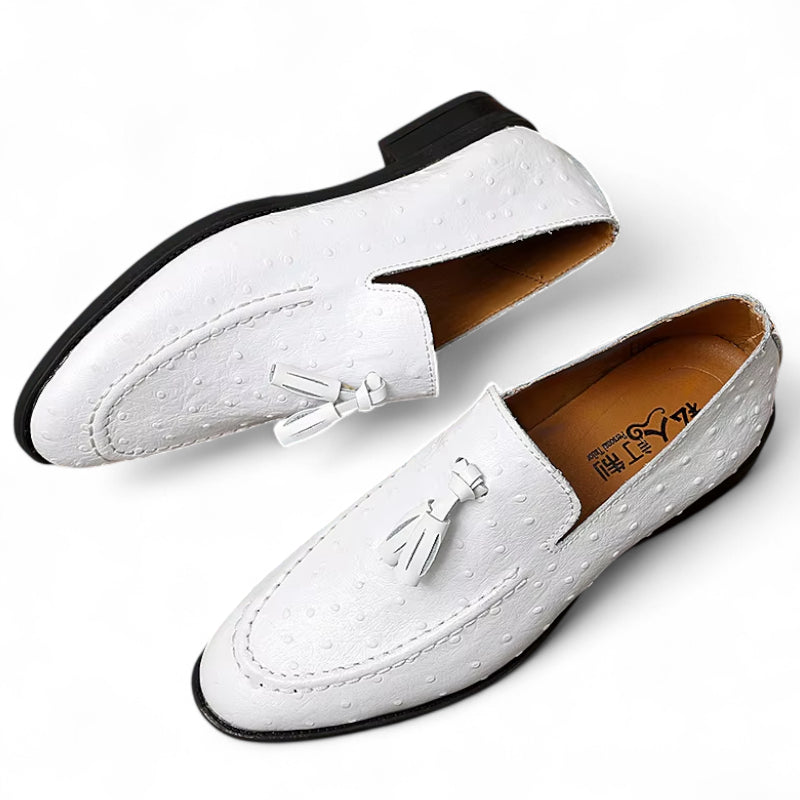 Mocassin Cuir Vernis Blanc à Points Homme