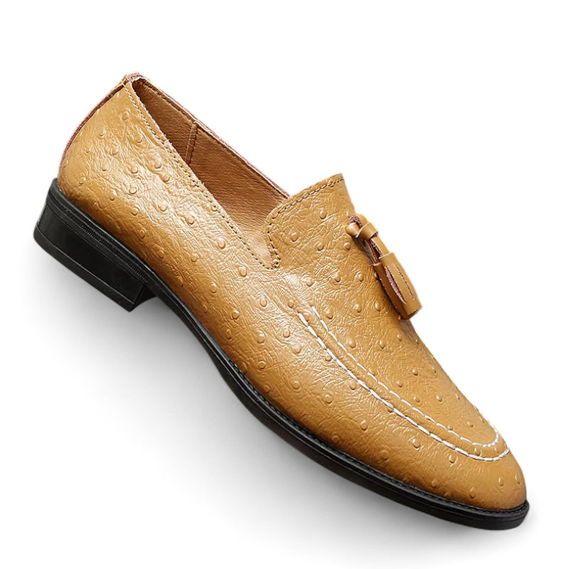 Mocassin Cuir Camel Gland à Points Homme