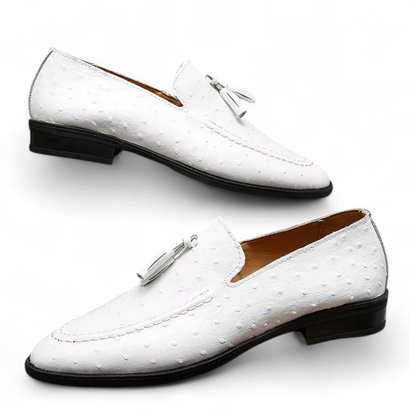 Mocassin Cuir Vernis Blanc à Points Homme