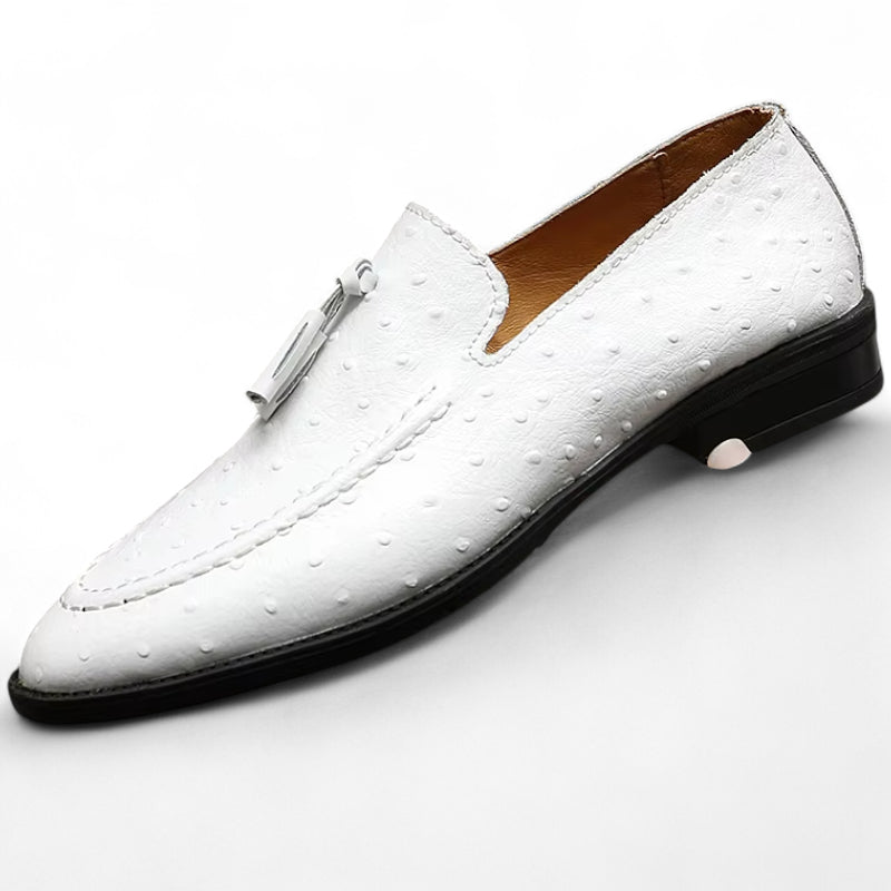 Mocassin Cuir Vernis Blanc à Points Homme