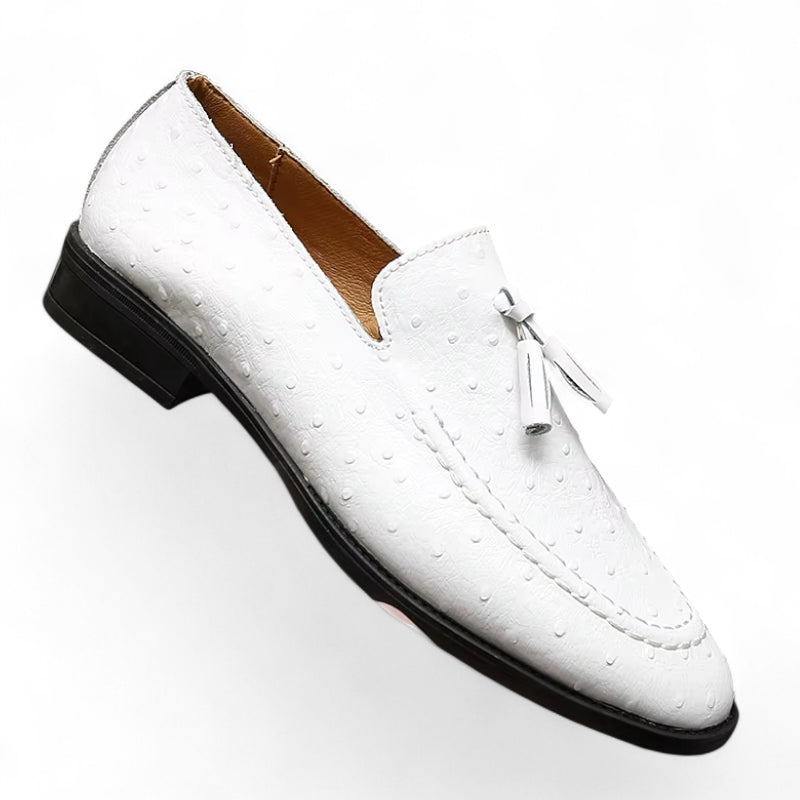 Mocassin Cuir Vernis Blanc à Points Homme