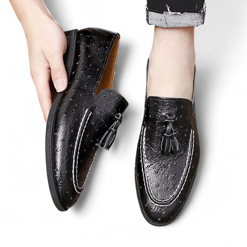 Mocassin Cuir vernis Noir à Points Homme