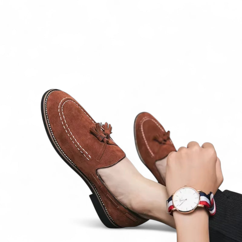 Mocassin En Daim Marron Semelle Noire Homme