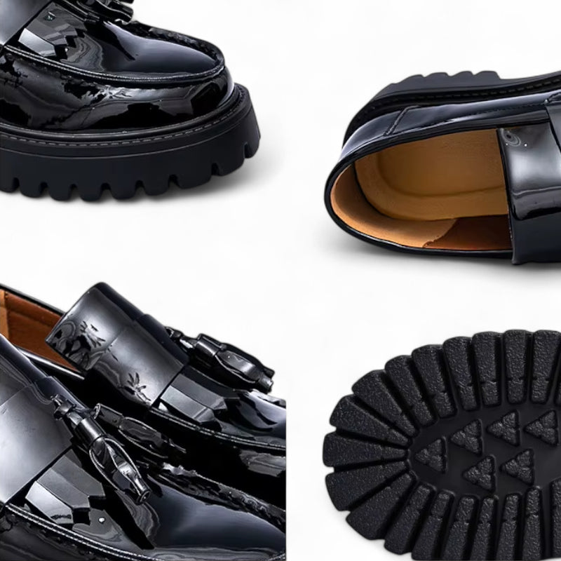 Mocassin Compensé En Cuir Vernis Noir Homme