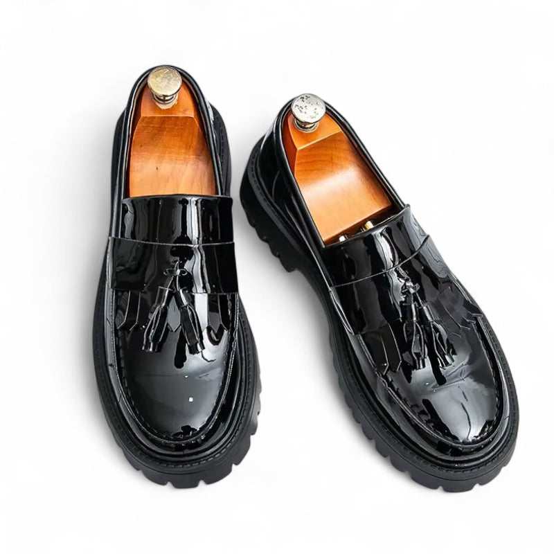 Mocassin Compensé En Cuir Vernis Noir Homme