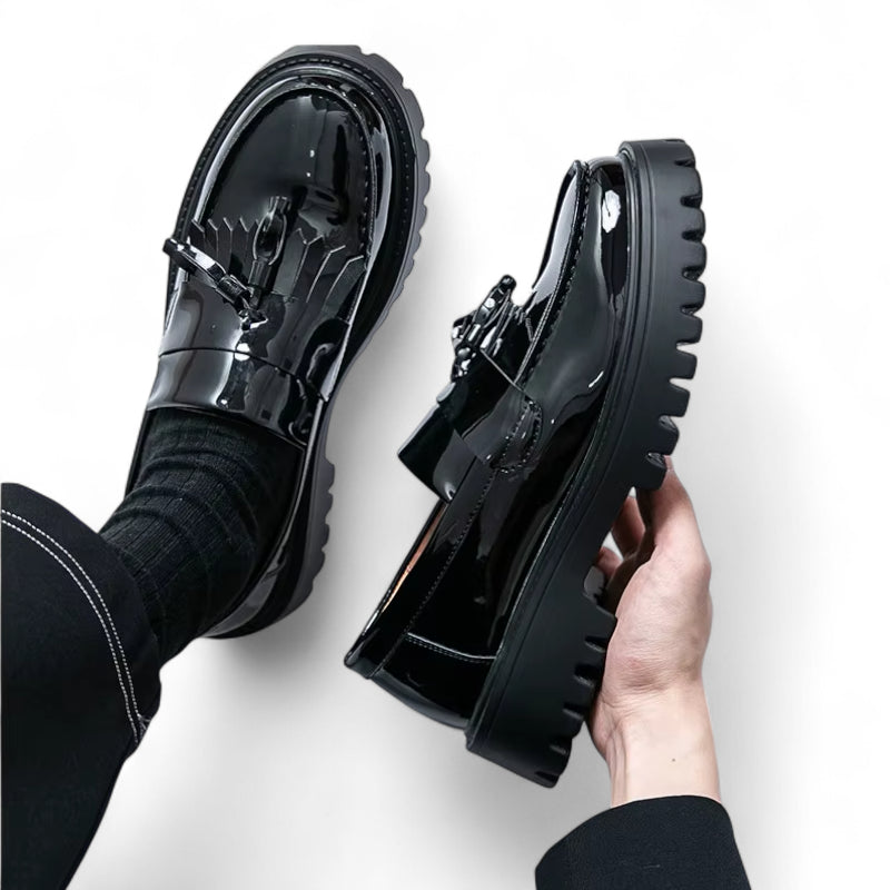 Mocassin Compensé En Cuir Vernis Noir Homme