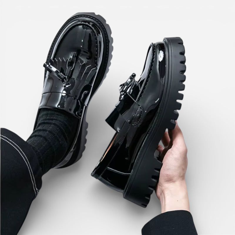 Mocassin Compensé En Cuir Vernis Noir Homme