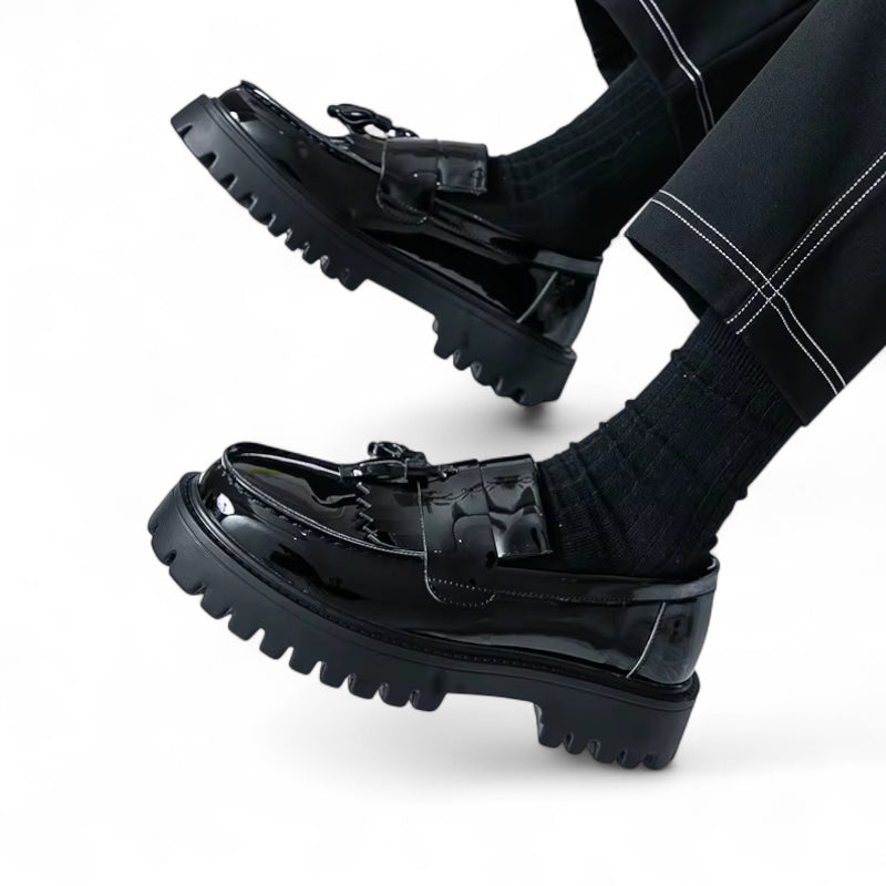 Mocassin Compensé En Cuir Vernis Noir Homme