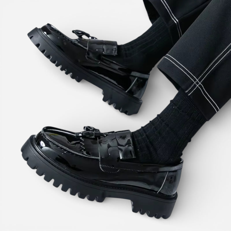 Mocassin Compensé En Cuir Vernis Noir Homme