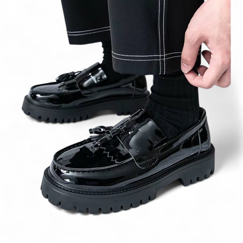 Mocassin Compensé En Cuir Vernis Noir Homme