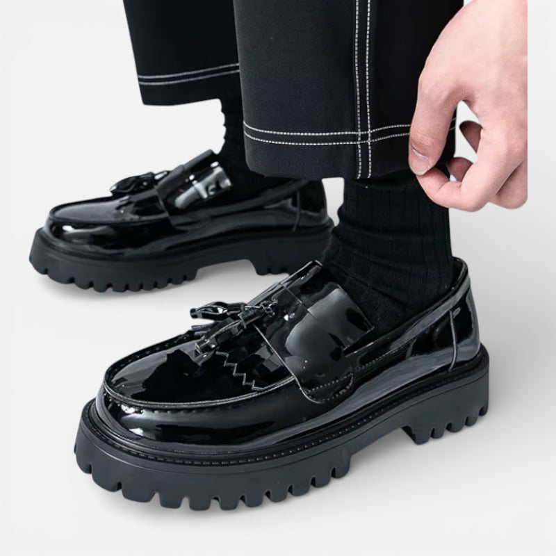 Mocassin Compensé En Cuir Vernis Noir Homme