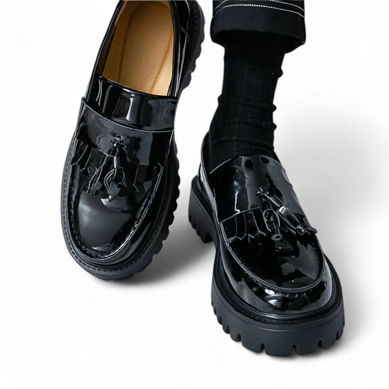 Mocassin Compensé En Cuir Vernis Noir Homme