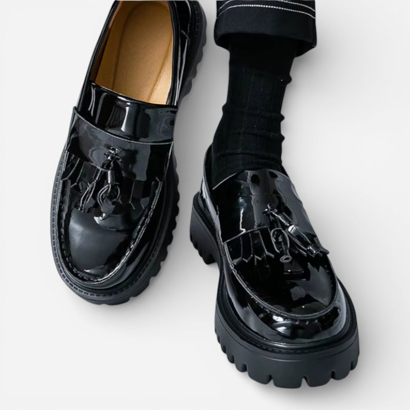 Mocassin Compensé En Cuir Vernis Noir Homme