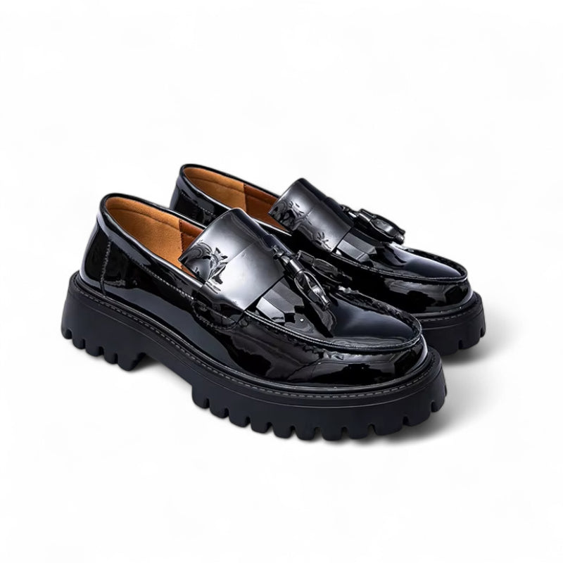 Mocassin Compensé En Cuir Vernis Noir Homme
