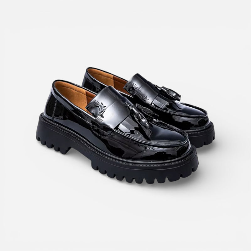 Mocassin Compensé En Cuir Vernis Noir Homme