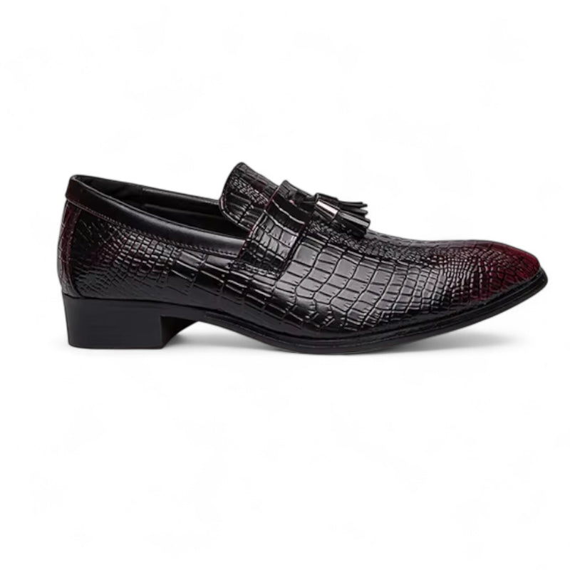 Mocassin En Cuir Vernis Noir Et Rouge à Gland Homme