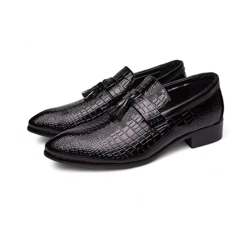 Mocassin En Cuir Vernis Noir écailles Homme