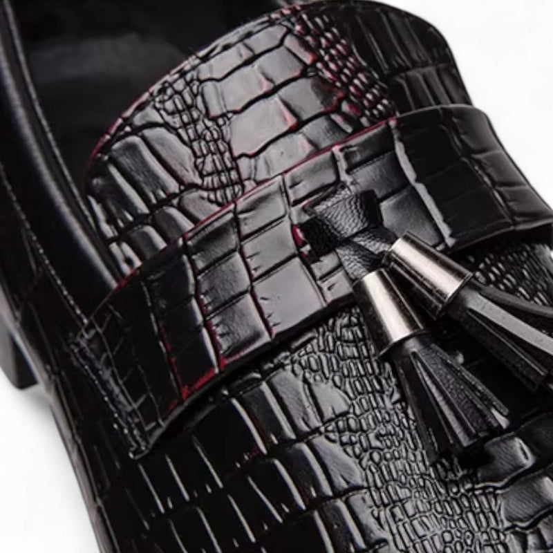 Mocassin En Cuir Vernis Noir Et Rouge à Gland Homme