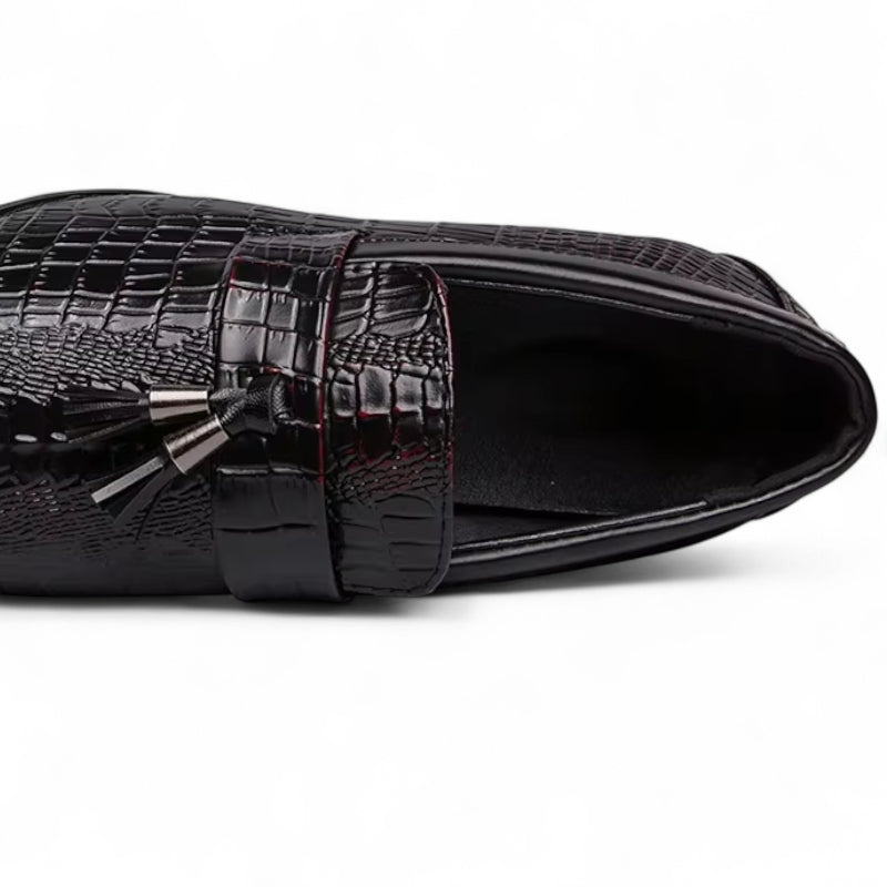 Mocassin En Cuir Vernis Noir écailles Homme