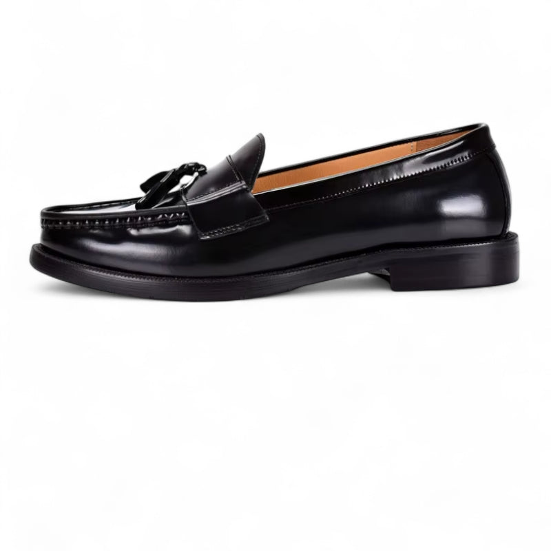 Mocassin Noir Vernis à Talon Et Glands Pour Homme