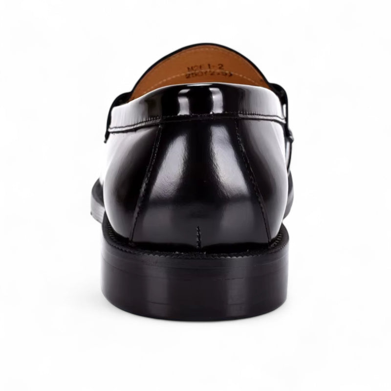 Mocassin Noir Vernis à Talon Et Glands Pour Homme