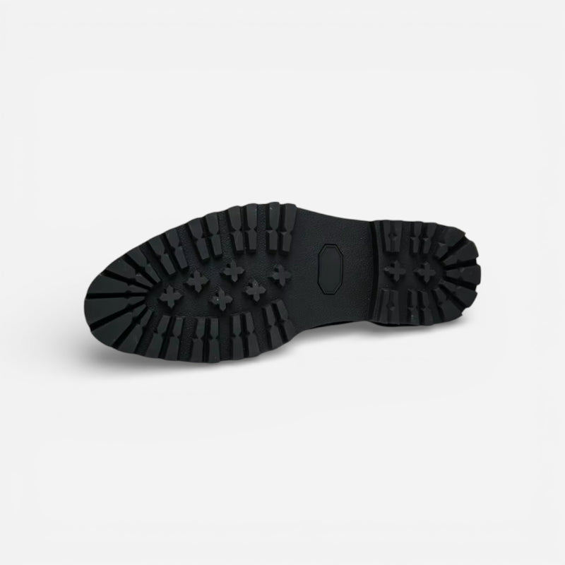 Mocassin En Cuir Noir Vernis à Motifs Compensé Pour Homme