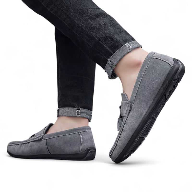 Mocassin En Daim Gris à Gland Bateau Homme