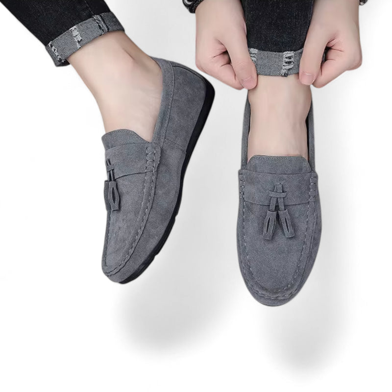 Mocassin En Daim Gris à Gland Bateau Homme