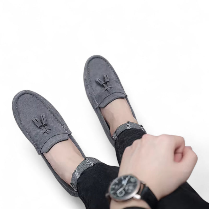 Mocassin En Daim Gris à Gland Bateau Homme