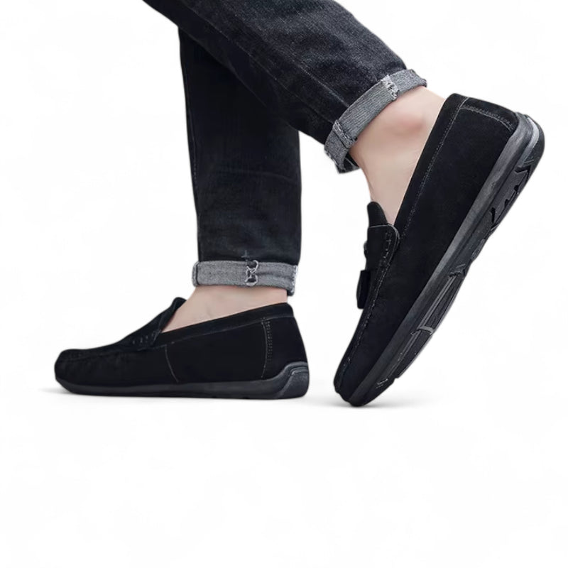 Mocassin En Daim Noir Bateau à Gland Pour Homme