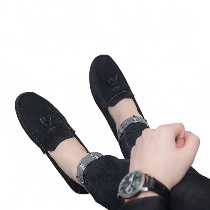 Mocassin En Daim Noir Bateau à Gland Pour Homme