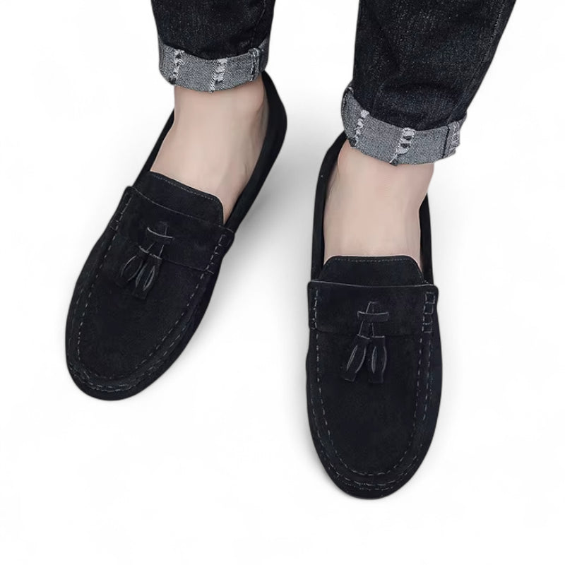 Mocassin En Daim Noir Bateau à Gland Pour Homme