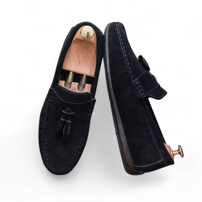 Mocassin En Daim Noir Bateau à Gland Pour Homme