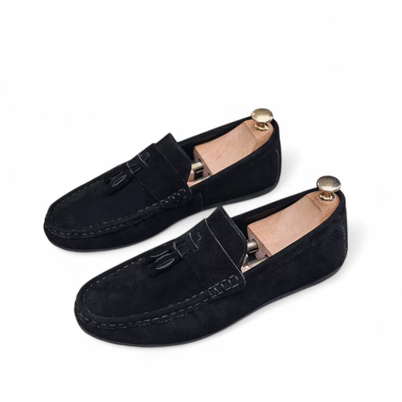 Mocassin En Daim Noir Bateau à Gland Pour Homme