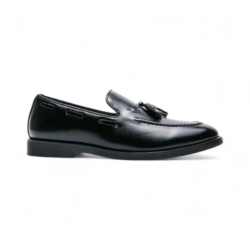 Mocassin Cuir Noir Vernis à Gland Pour Homme