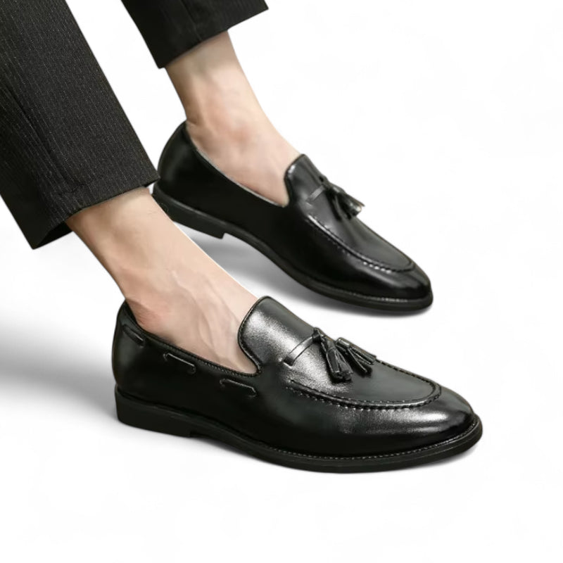 Mocassin Cuir Noir Vernis à Gland Pour Homme