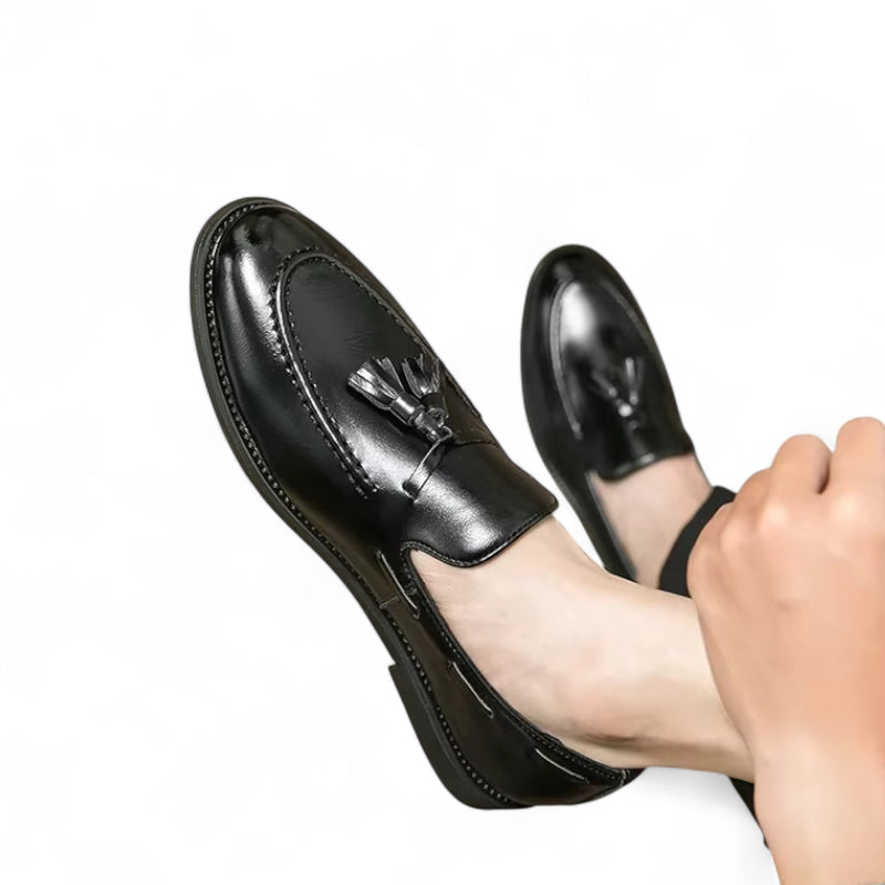 Mocassin Cuir Noir Vernis à Gland Pour Homme