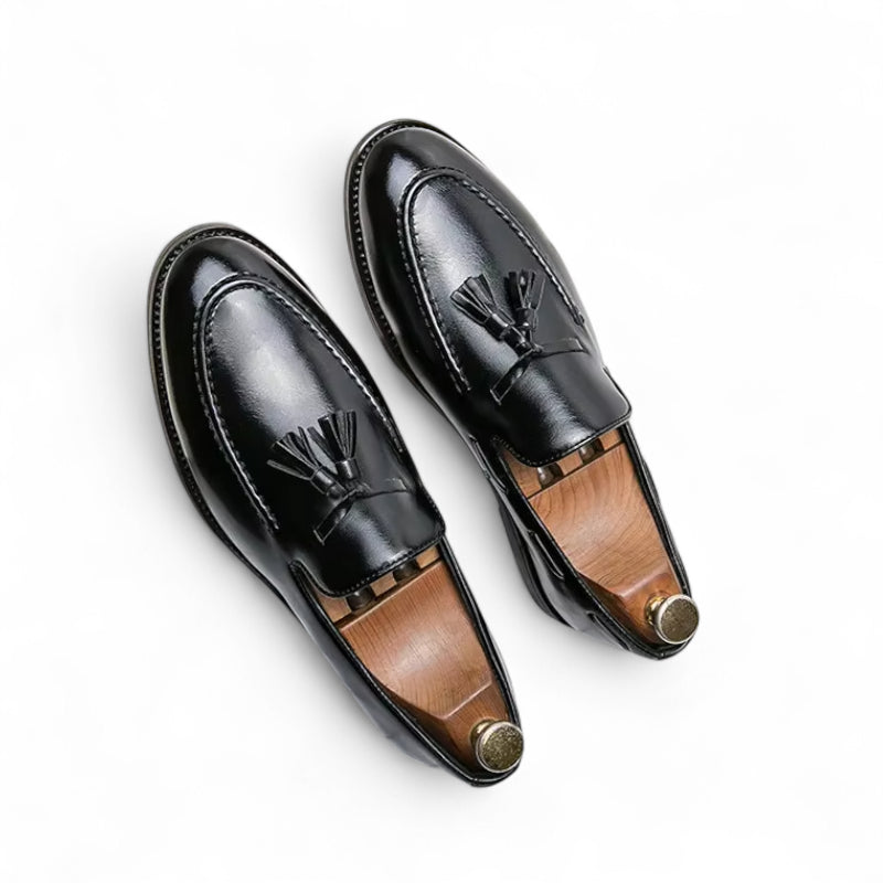 Mocassin Cuir Noir Vernis à Gland Pour Homme