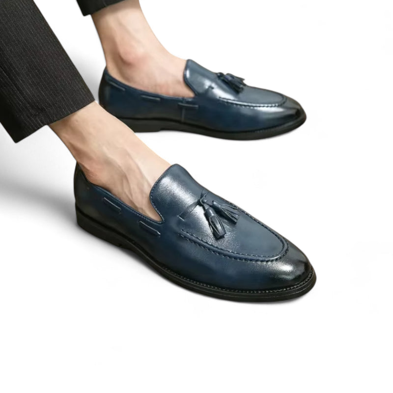 Mocassin En Cuir Marine à Gland Homme