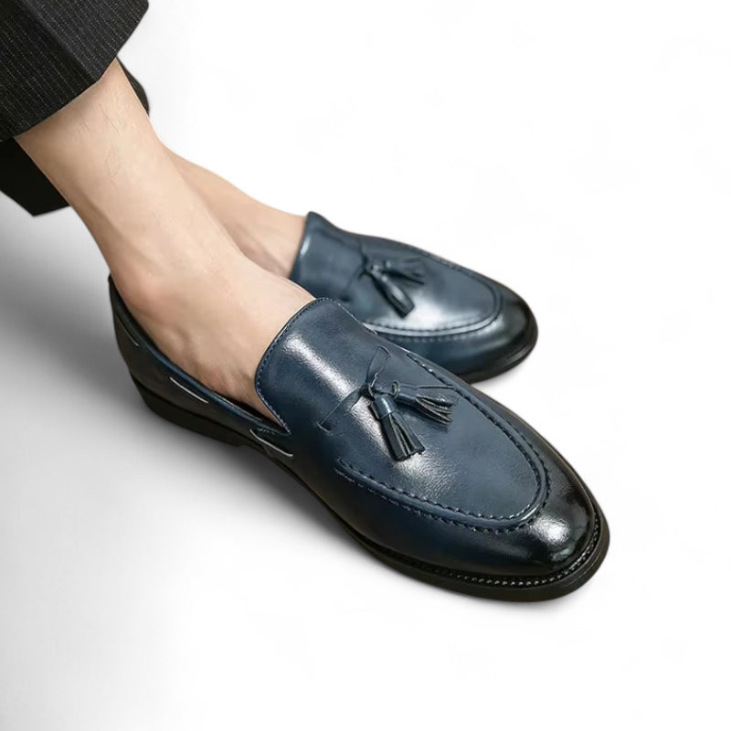 Mocassin En Cuir Marine à Gland Homme