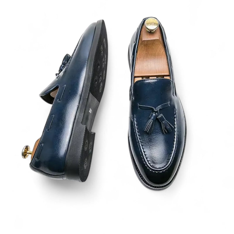 Mocassin En Cuir Marine à Gland Homme