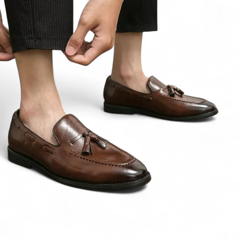Mocassin Cuir Marron Vernis à Gland Homme