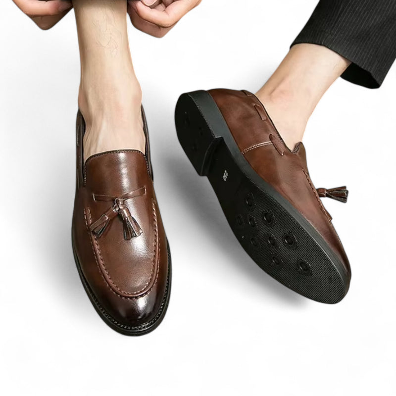 Mocassin Cuir Marron Vernis à Gland Homme