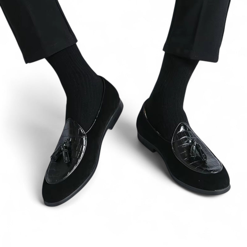 Mocassin Cuir Et Daim Noir à Gland Pour Homme