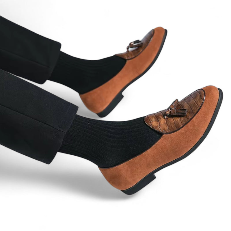 Mocassin Daim Et Cuir Marron à Gland Pour Homme