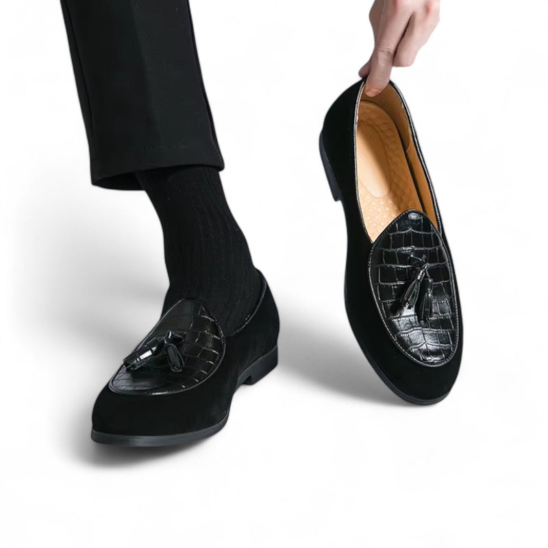 Mocassin Cuir Et Daim Noir à Gland Pour Homme