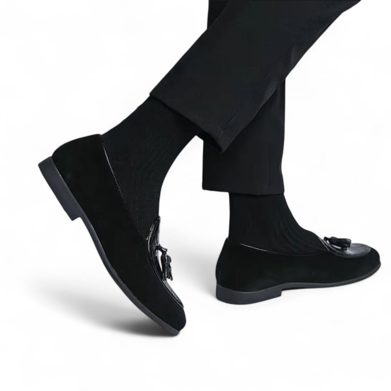 Mocassin Cuir Et Daim Noir à Gland Pour Homme