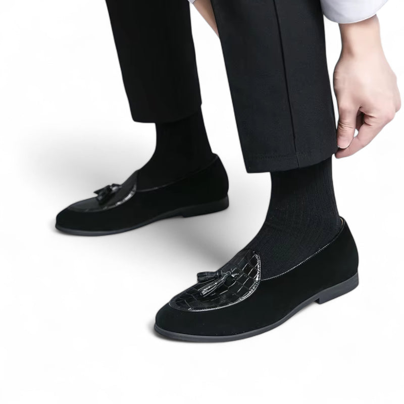 Mocassin Cuir Et Daim Noir à Gland Pour Homme