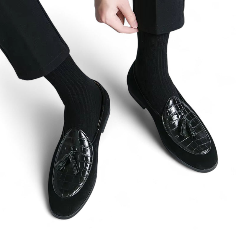 Mocassin Cuir Et Daim Noir à Gland Pour Homme