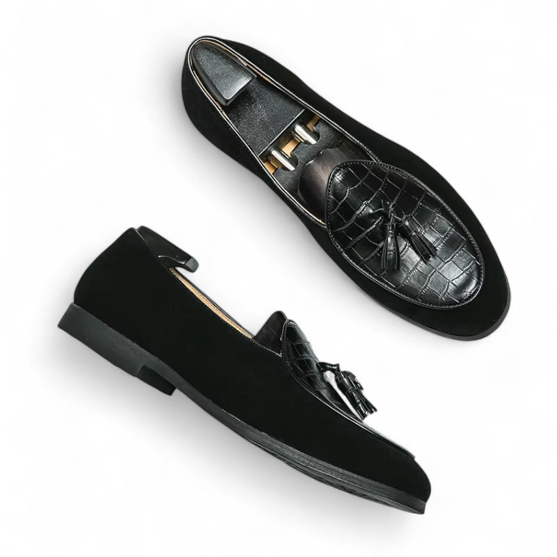 Mocassin Cuir Et Daim Noir à Gland Pour Homme